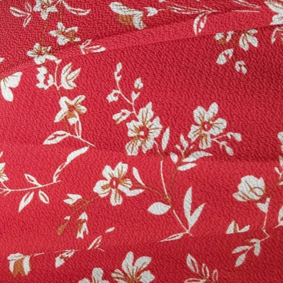 Boho Red Floral V neck Ruffle Hem Midi Dress Wrap Style Short Butterfly Sleeve - Picture 12 of 14